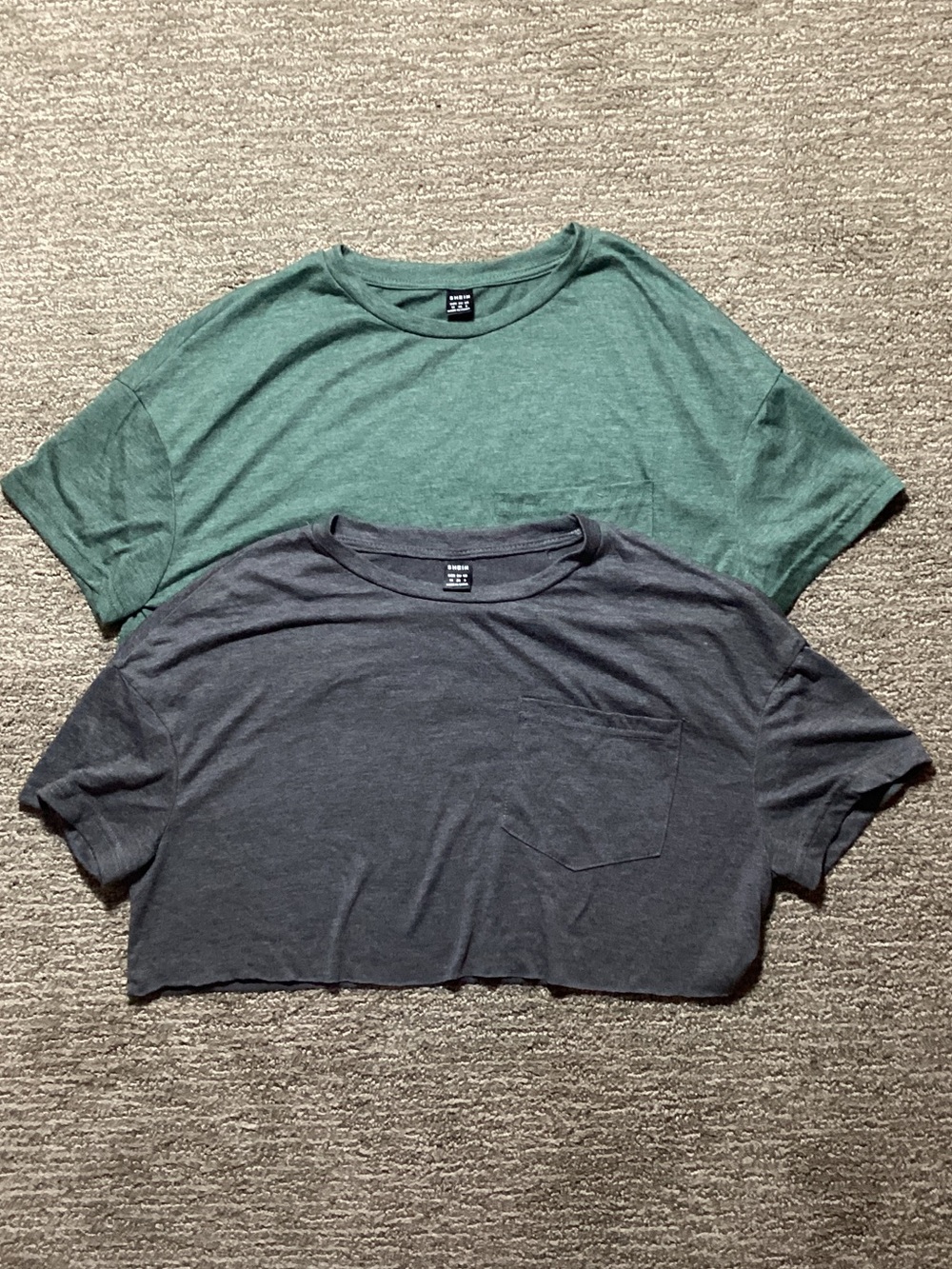 SHEIN Heather Green & Charcoal Pocket cropped Tee Duo